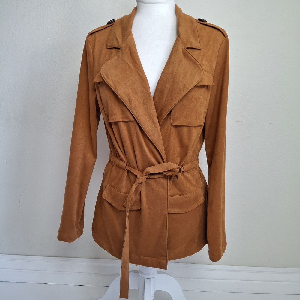 Kendall & Kylie Cognac Faux Suede Tie Front Jacket